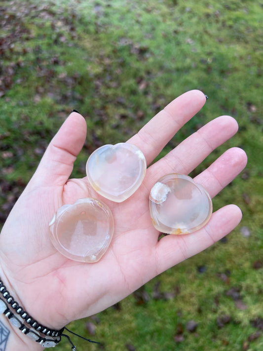 Agate *Slightly Flower Agate* Worry Stone (Heart Shape)